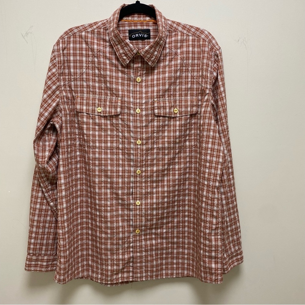 Orvis Men’s Large Sedona Red Plaid Lightweight Fishing Long Sleeve Button Down - Picture 1 of 11